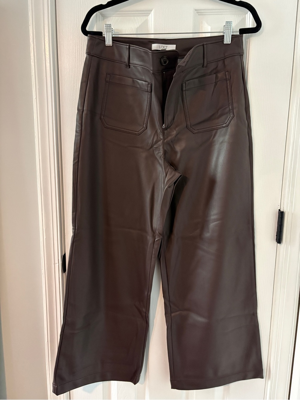 LOFT Leather Wide-Leg Pants - Brown